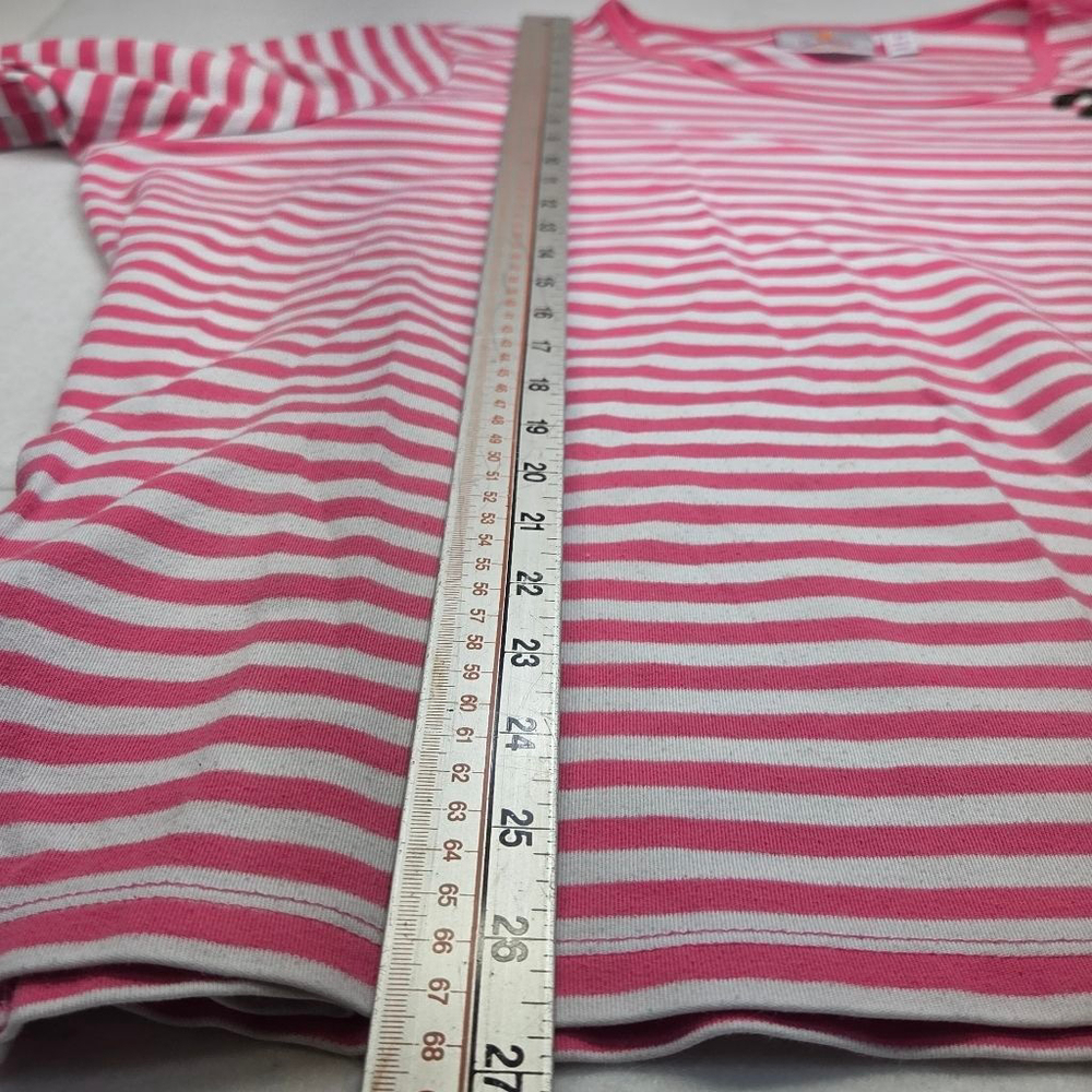 Women's Quacker Factory Long Sleeve Tee 2X Pink White Striped Palm Tree - Picture 7 of 7
